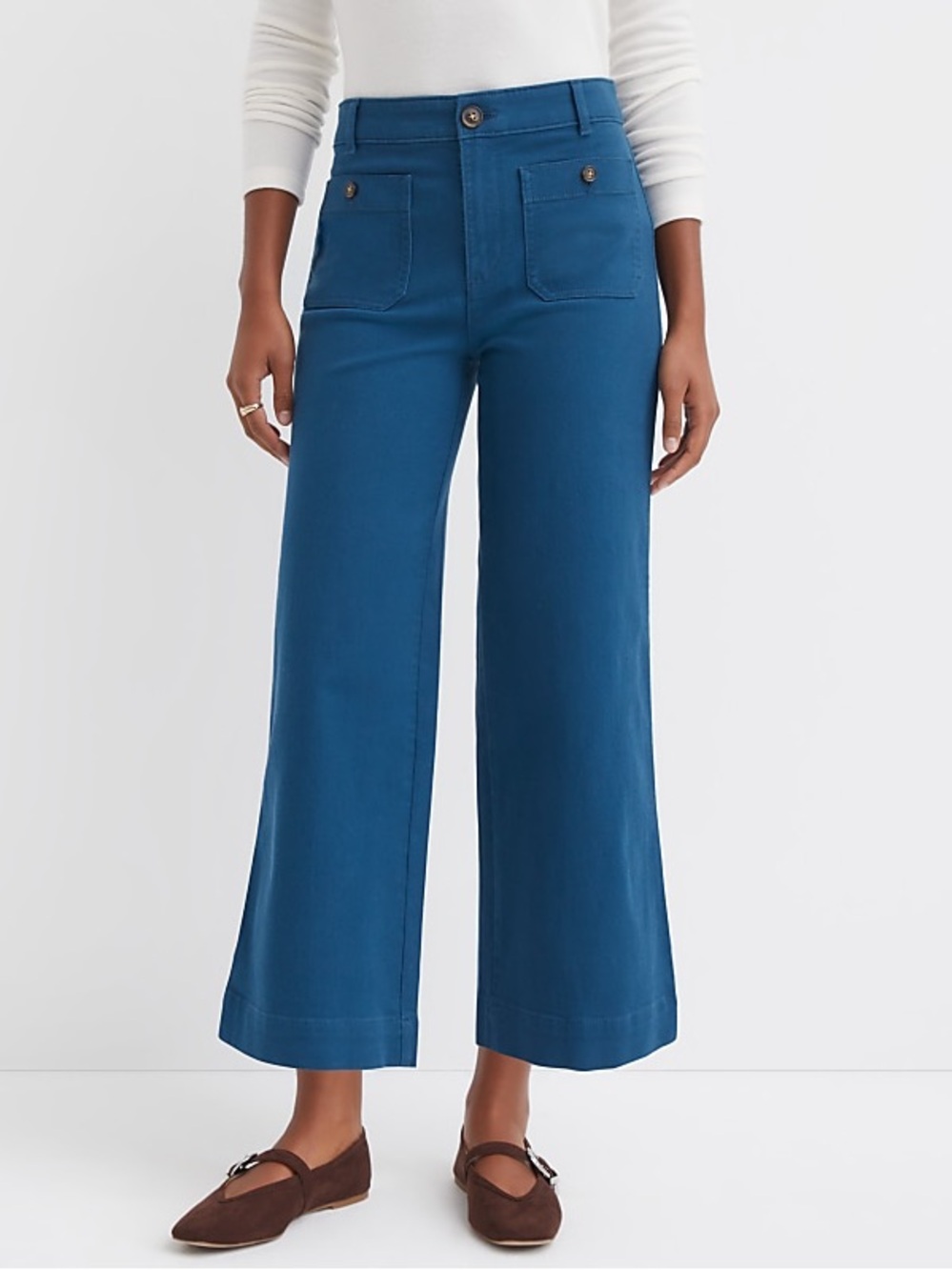LOFT The Palmer Wide Leg Crop Pants Blue High Rise Cotton Blend 10P Petite
